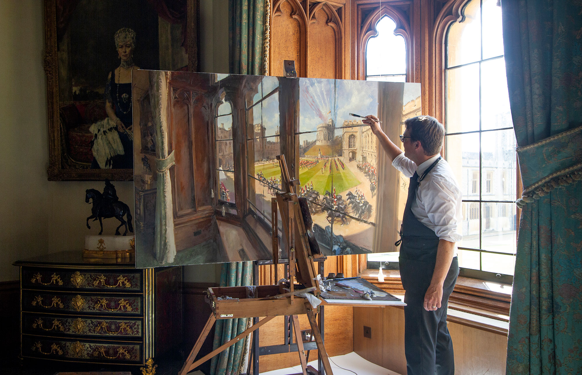 Rob Pointon painting within Her Majesty the Queen's private quarters within Windsor Castle
